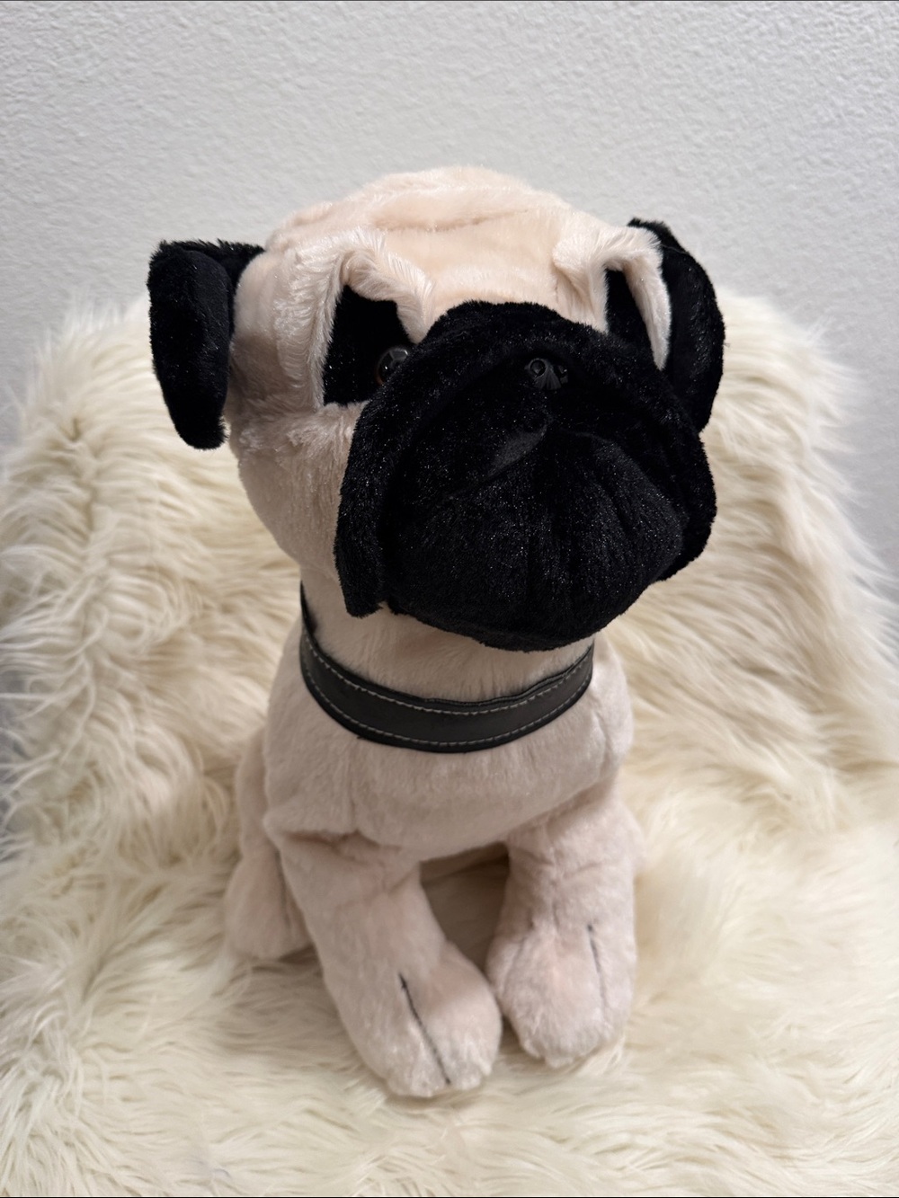 Large Pug Realistic Plush Toy With Collar 16” Soft Stuffed by D&B RARE!